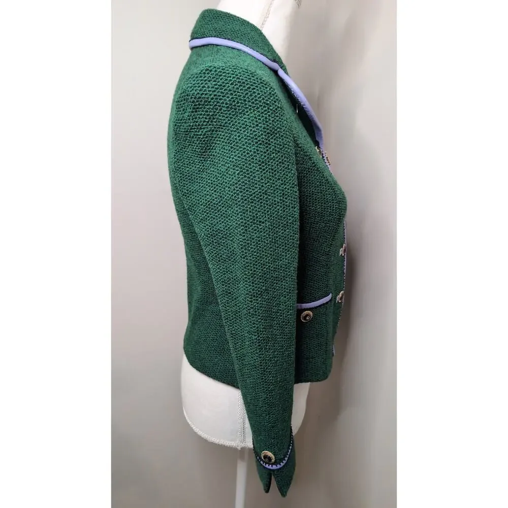 St John Santana Knit Blazer Green Gold Button Preppy Luxury Career Jacket - Picture 5 of 11